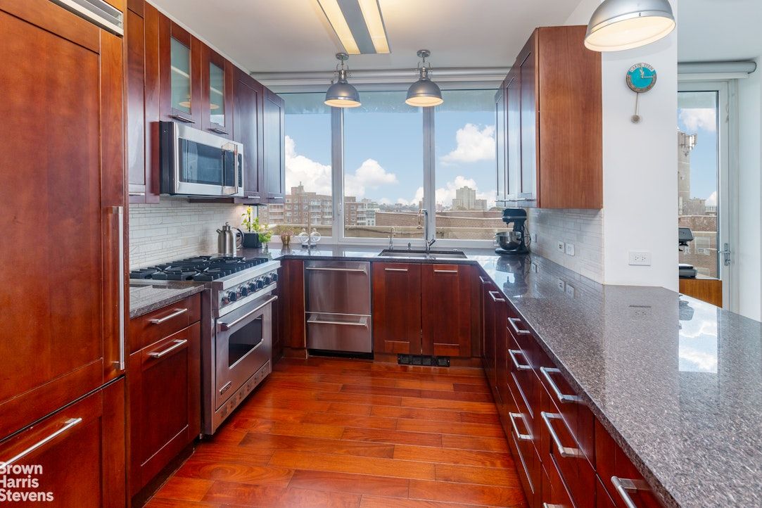 Interior, Kitchen, Pendant Lights, Stainless Steel Appliances, Wood Texture Flooring
