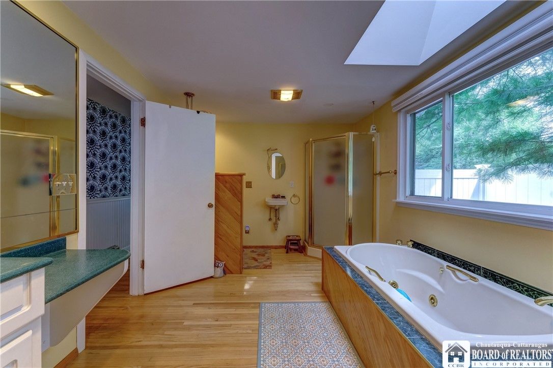 Bathroom, Glass Shower, Interior, Wood Texture Flooring