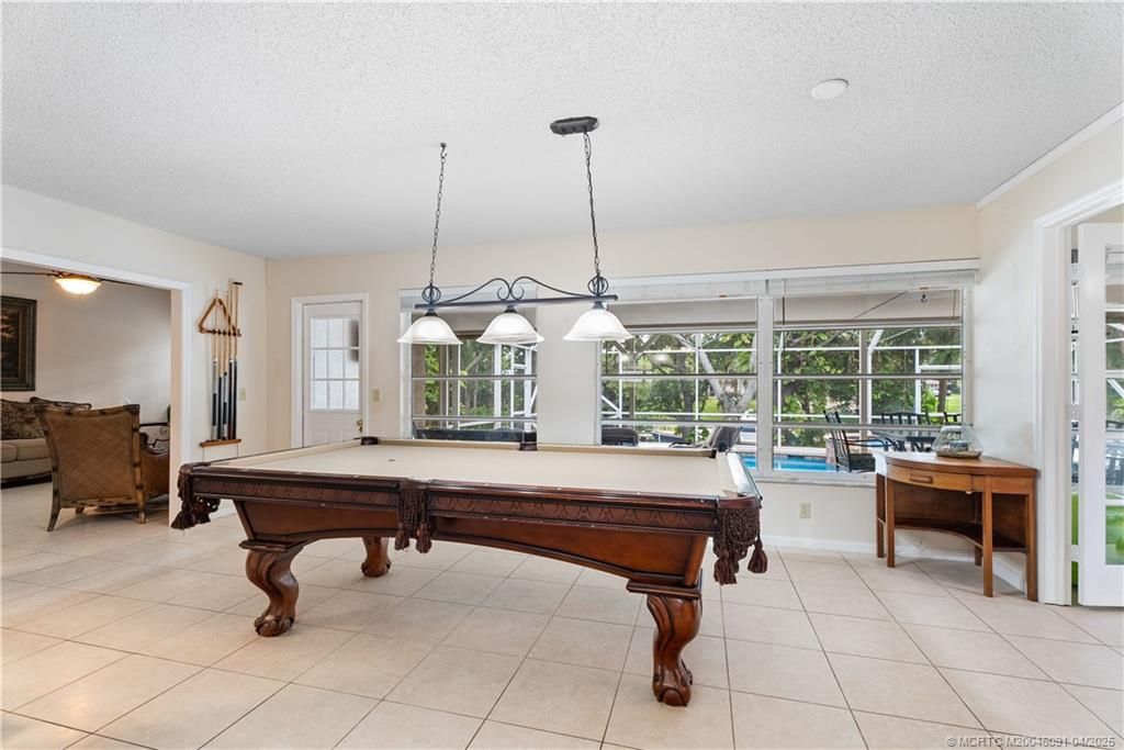 Billiard Table, Chandelier, Game Room, Interior, Pendant Lights