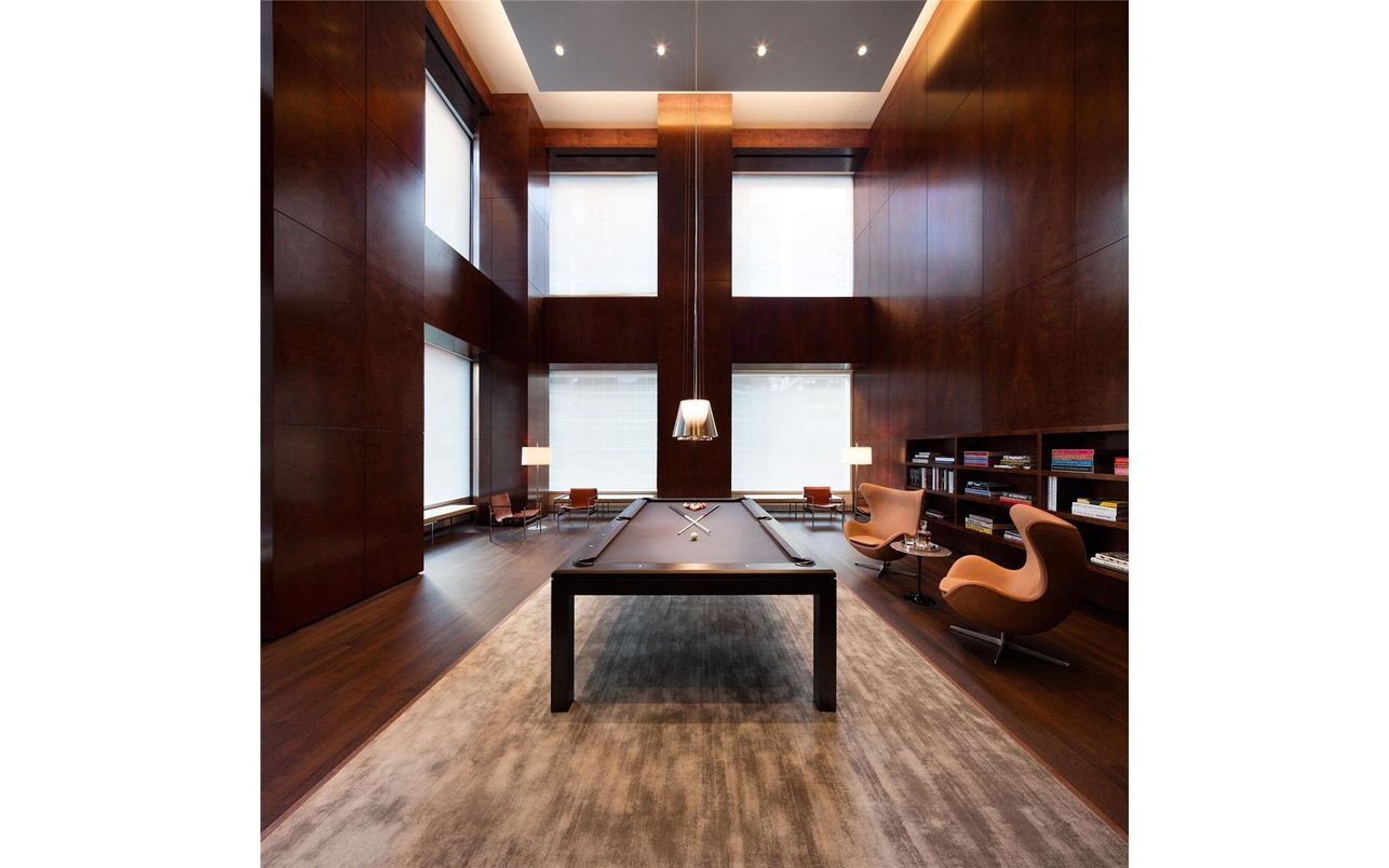 Billiard Table, Game Room, Interior, Pendant Lights, Recessed Lighting, Wood Texture Flooring, Wooden Walls