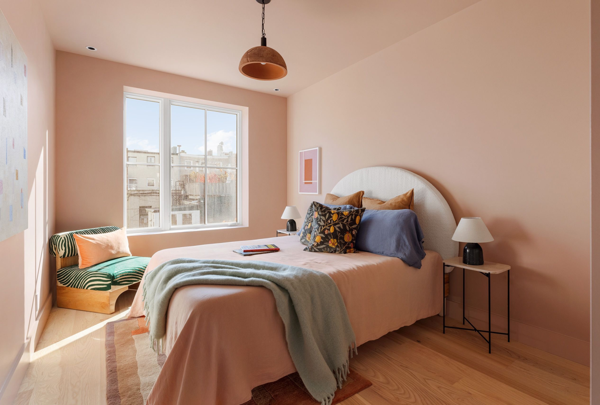 Bedroom, Interior, Pendant Lights, Recessed Lighting, Wood Texture Flooring