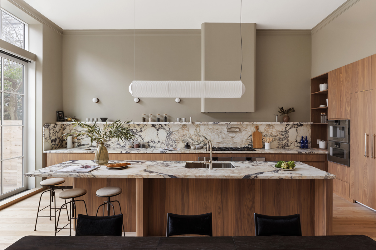 Interior, Kitchen, Pendant Lights, Wood Texture Flooring