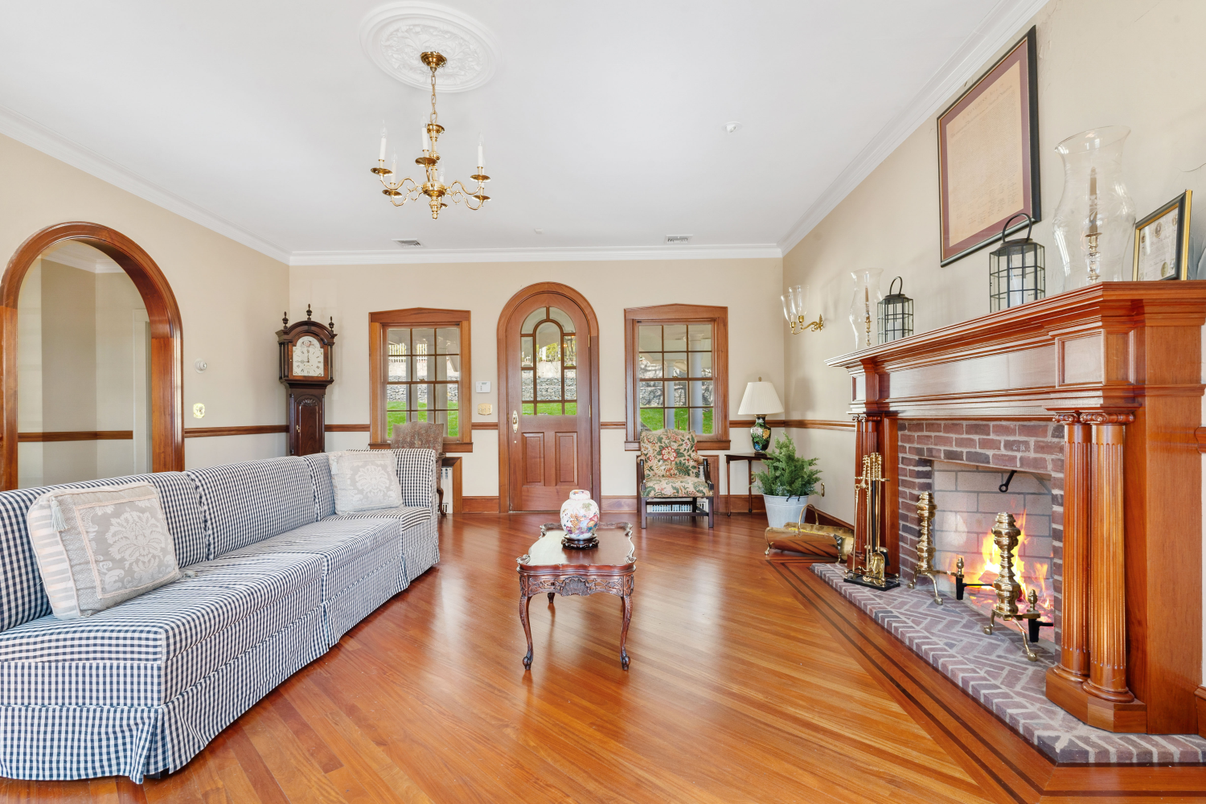 Chandelier, Fireplace, Interior, Living room, Wood Texture Flooring