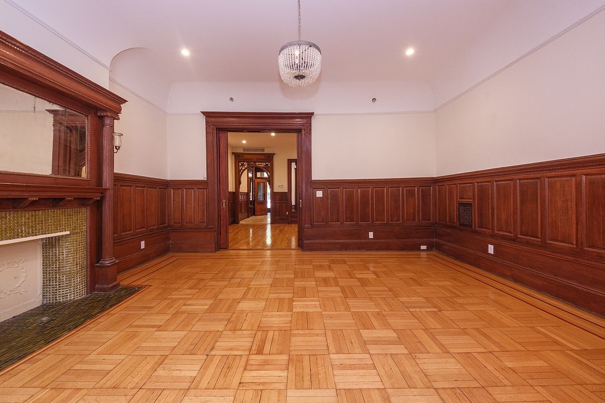 Chandelier, Empty room, Interior, Recessed Lighting, Wood Texture Flooring