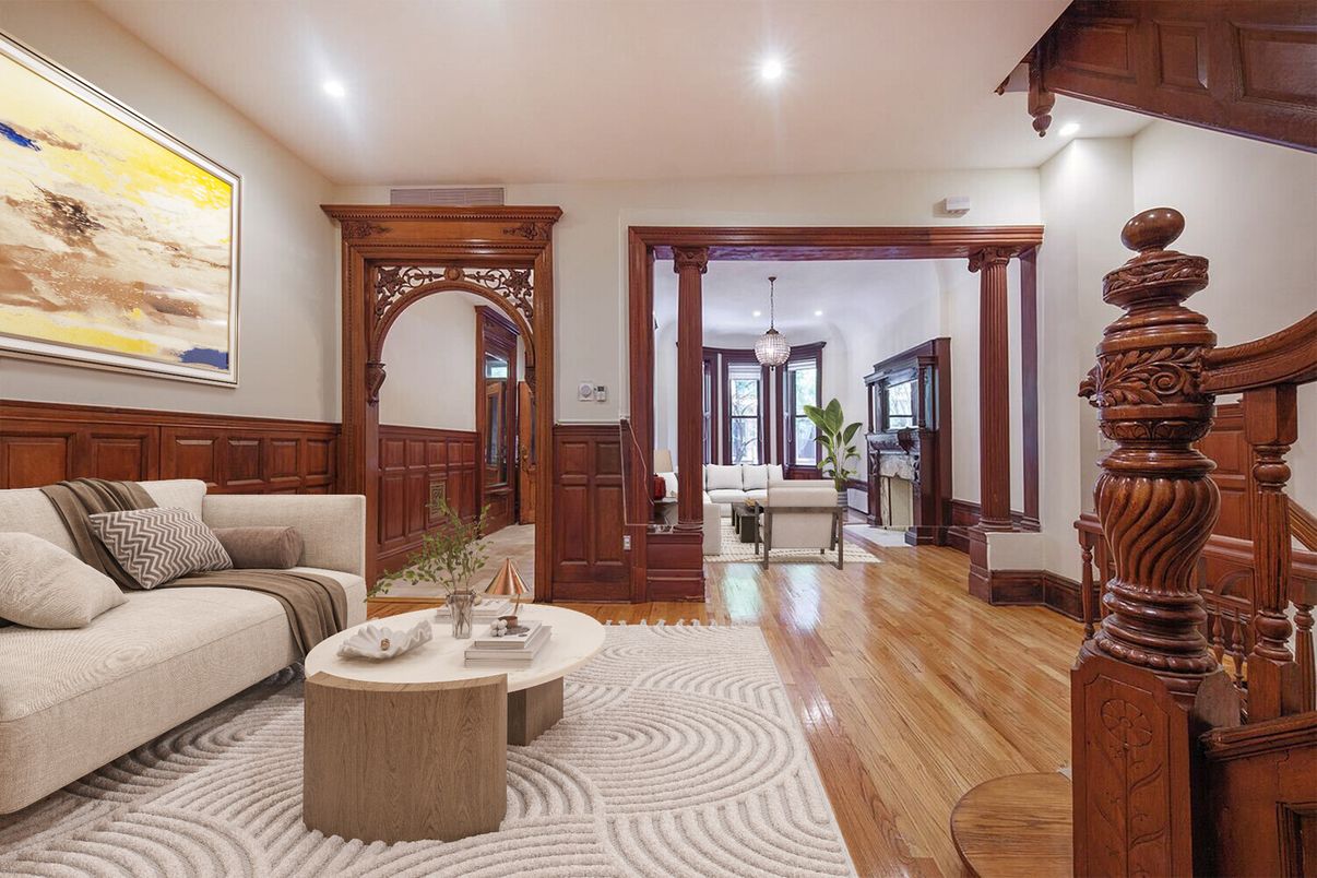Dining room, Interior, Living room, Pendant Lights, Recessed Lighting, Wood Texture Flooring