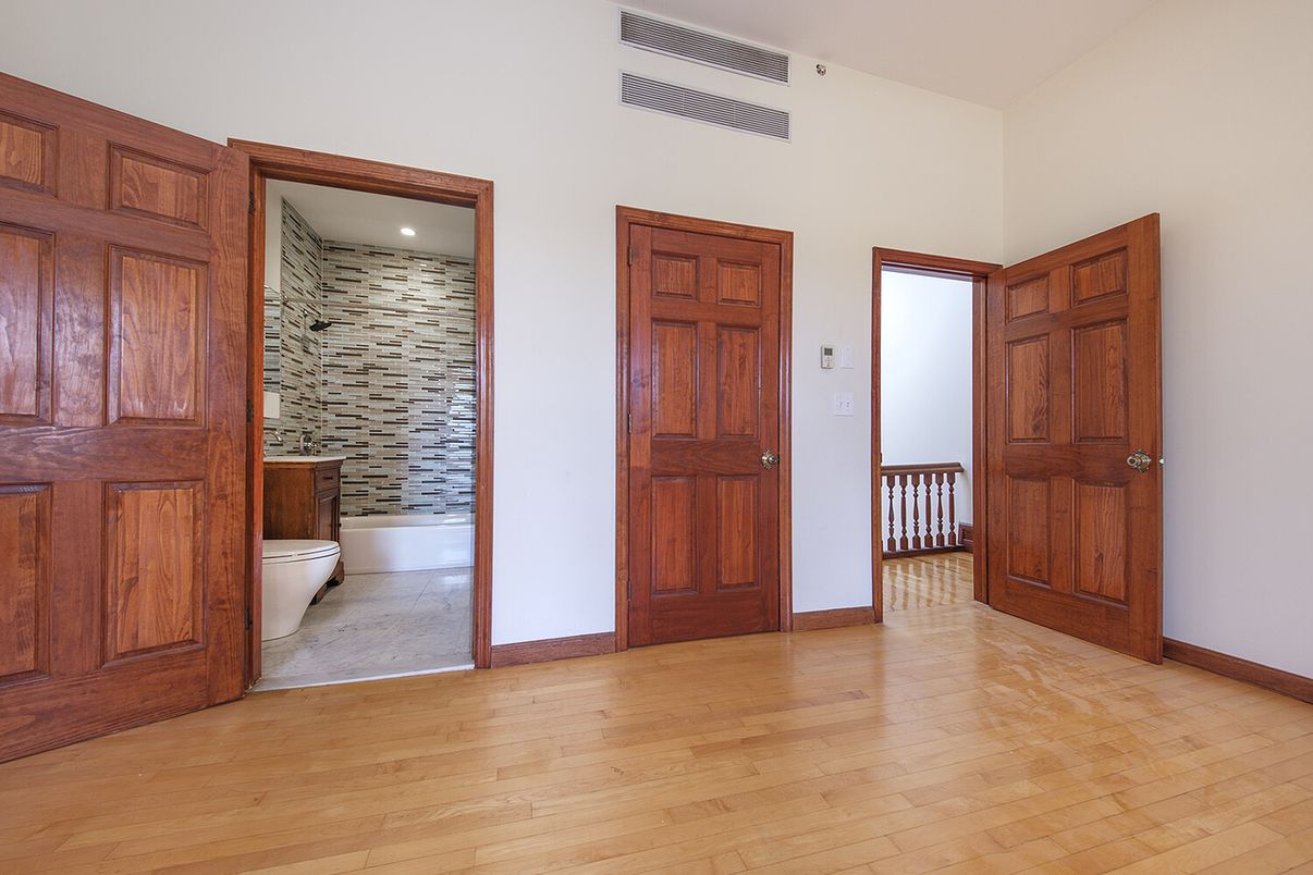 Bathroom, Empty room, Interior, Recessed Lighting, Wood Texture Flooring