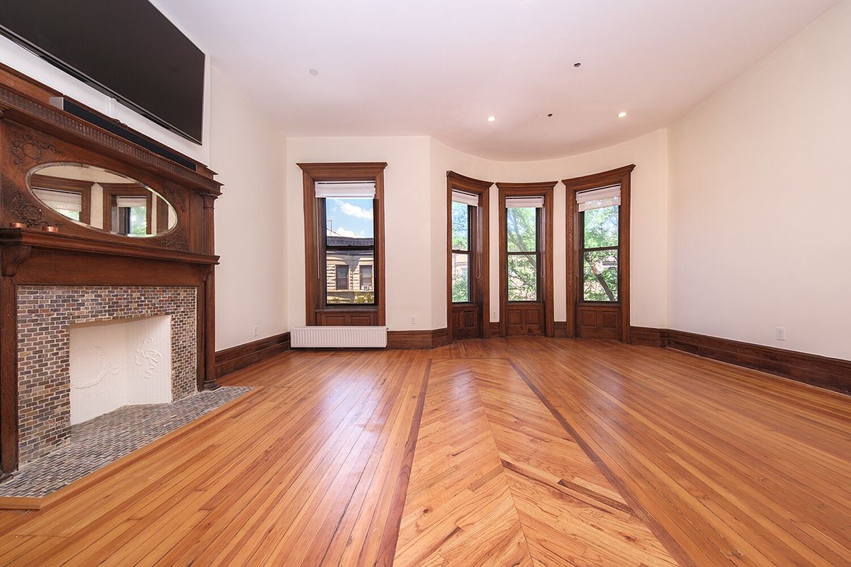 Empty room, Fireplace, Interior, Recessed Lighting, Wood Texture Flooring