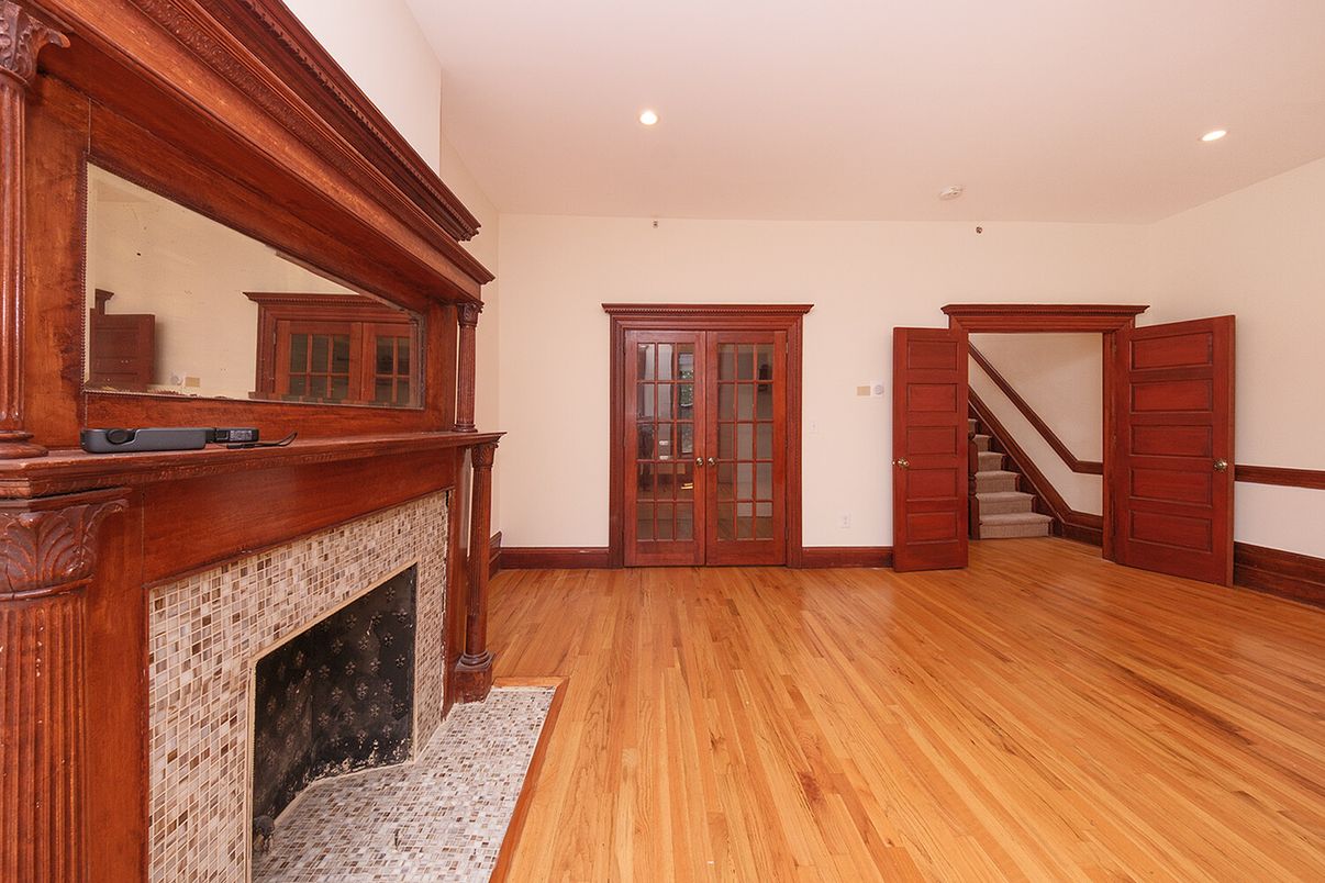 Fireplace, Interior, Recessed Lighting, Wood Texture Flooring