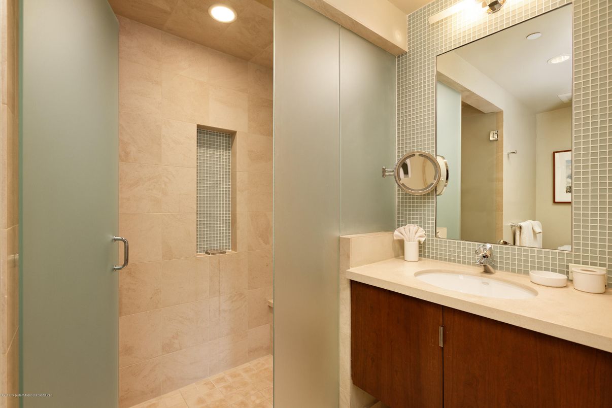 Bathroom, Glass Shower, Interior, Recessed Lighting
