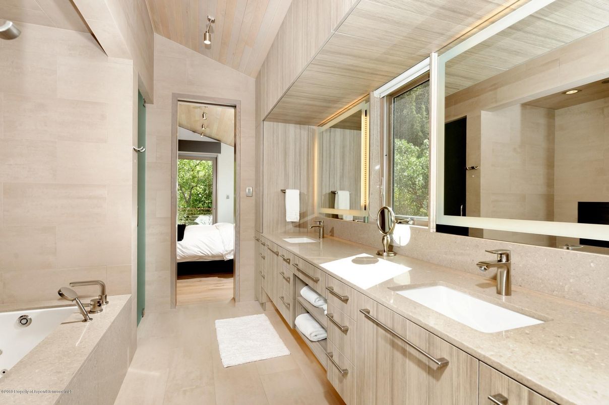 Bathroom, Dual Sink Vanities, Interior, Wooden Ceilings