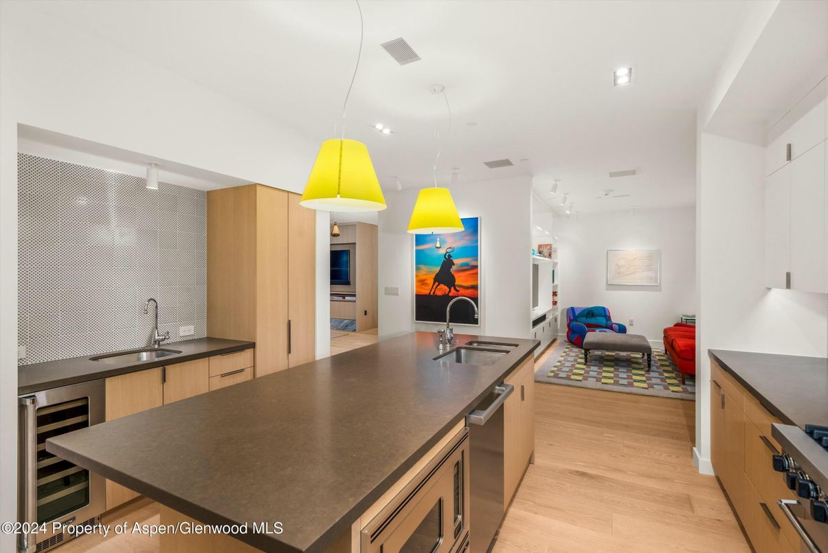 Interior, Kitchen, Living room, Pendant Lights, Recessed Lighting, Stainless Steel Appliances, Wood Texture Flooring