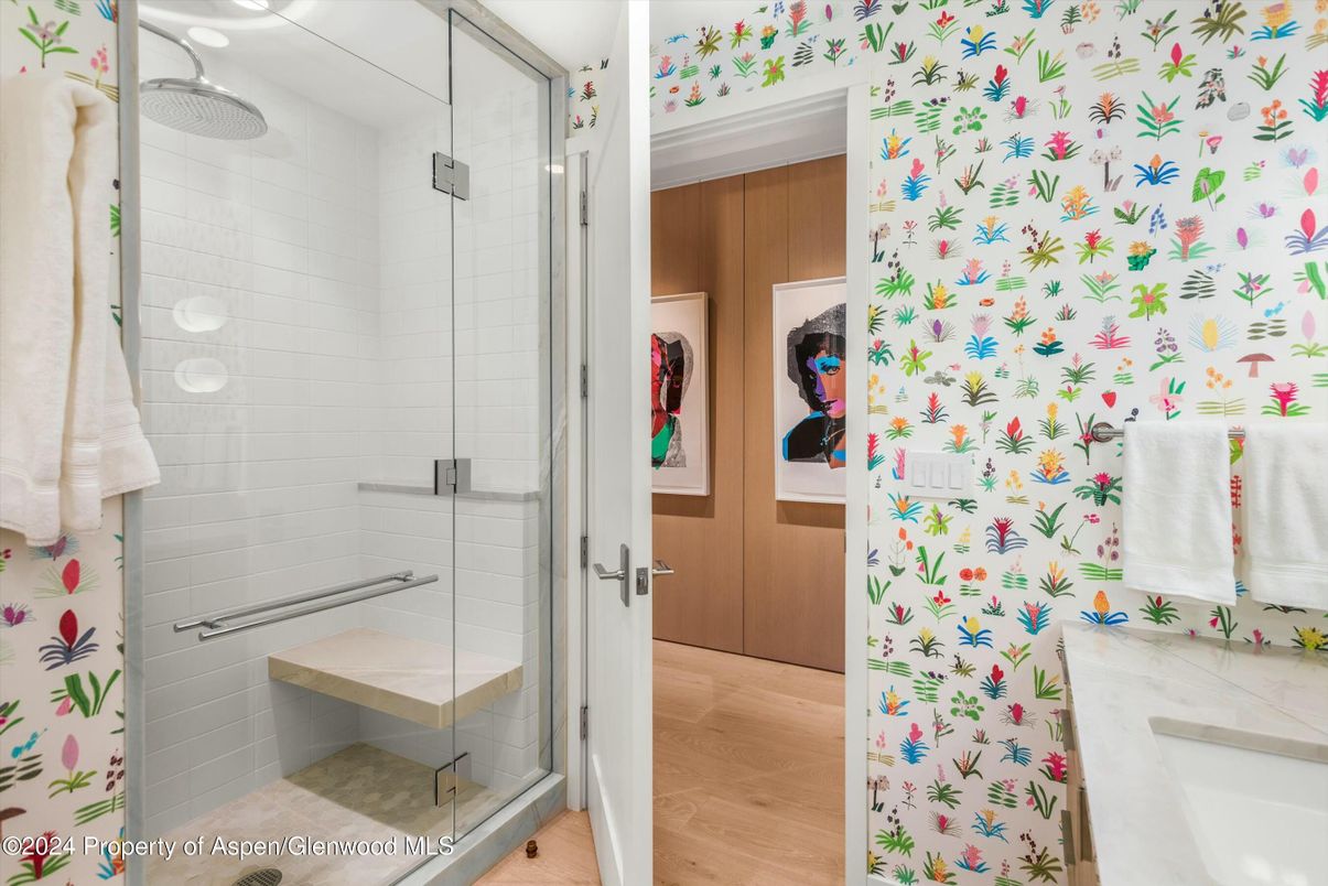 Bathroom, Glass Shower, Interior, Wood Texture Flooring