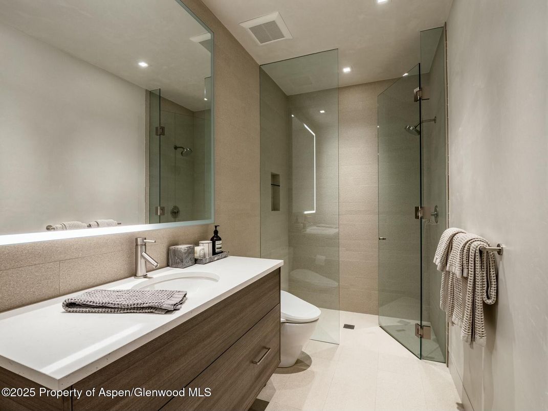 Bathroom, Glass Shower, Interior, Recessed Lighting