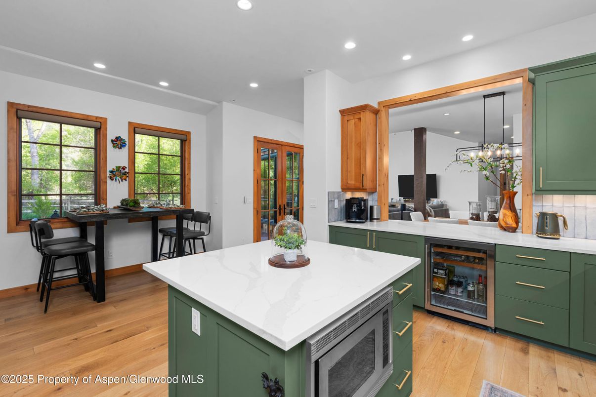 Interior, Kitchen, Pendant Lights, Recessed Lighting, Wood Texture Flooring