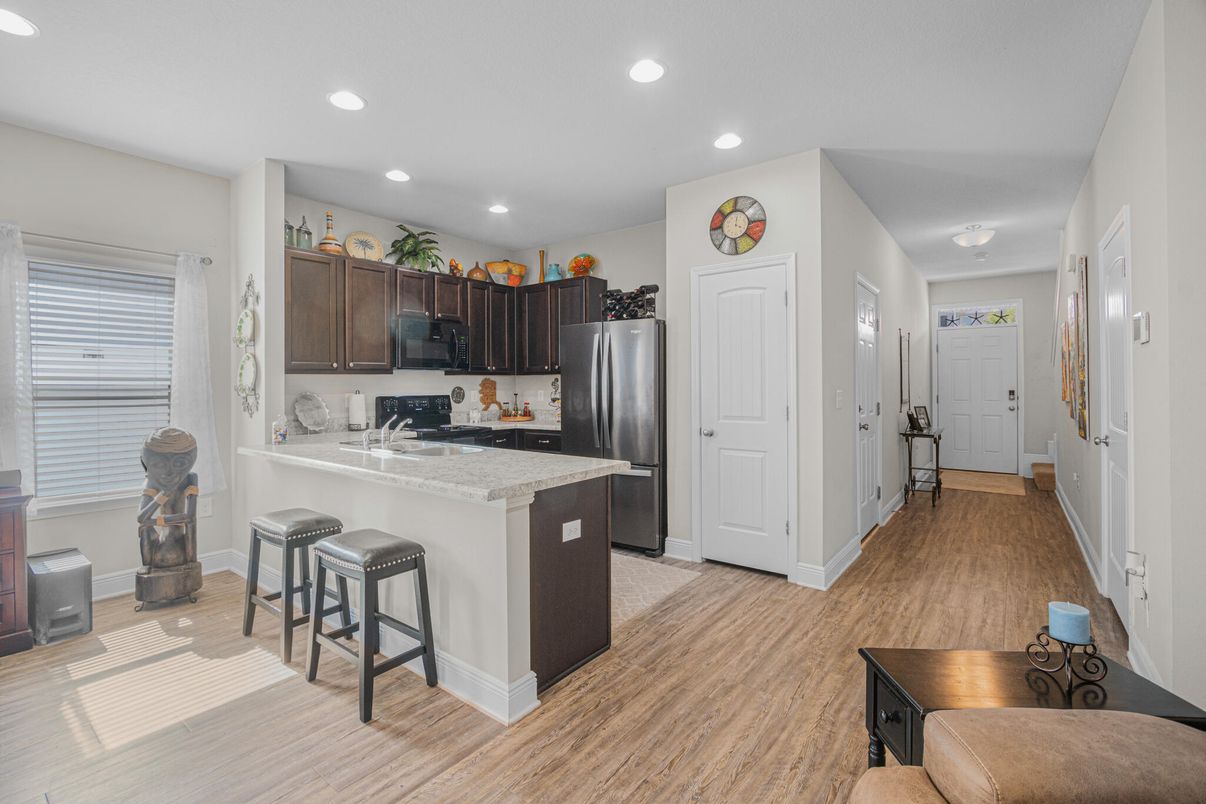Interior, Kitchen, Recessed Lighting, Wood Texture Flooring