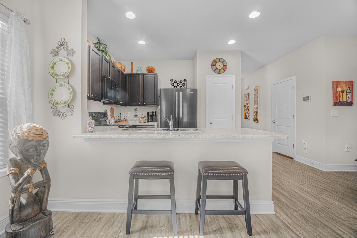 Interior, Kitchen, Recessed Lighting, Wood Texture Flooring