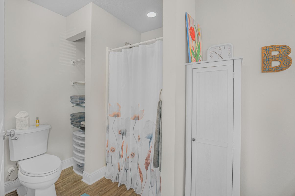 Bathroom, Interior, Recessed Lighting, Wood Texture Flooring