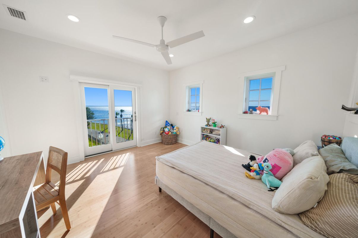 Bedroom, Interior, Recessed Lighting, Water, Wood Texture Flooring