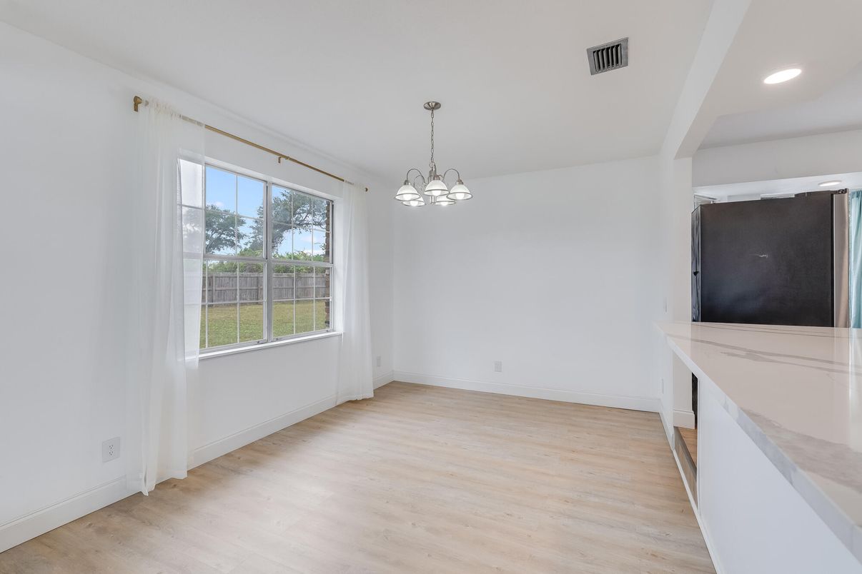 Empty room, Interior, Pendant Lights, Recessed Lighting, Wood Texture Flooring