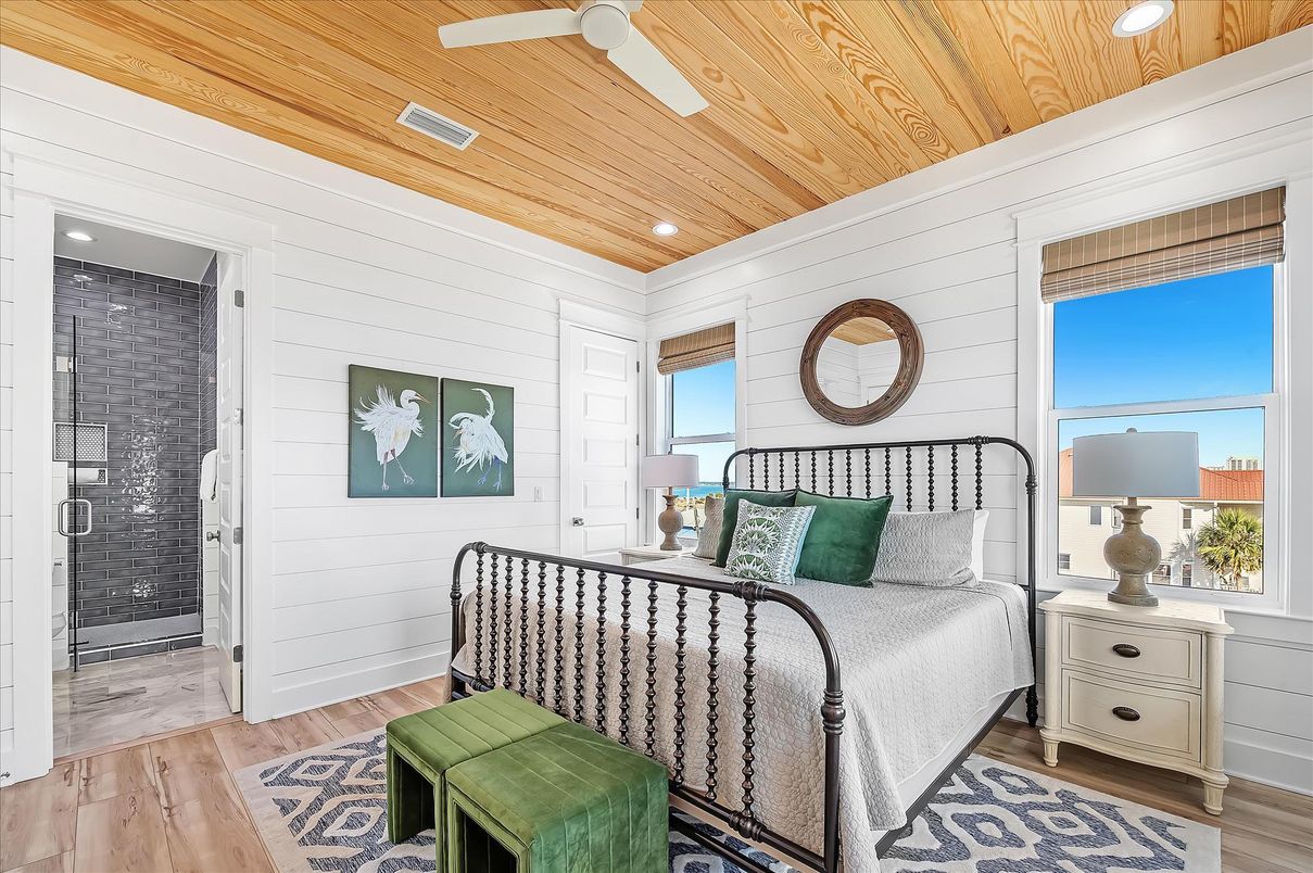 Bedroom, Interior, Recessed Lighting, Wooden Ceilings, Wood Texture Flooring