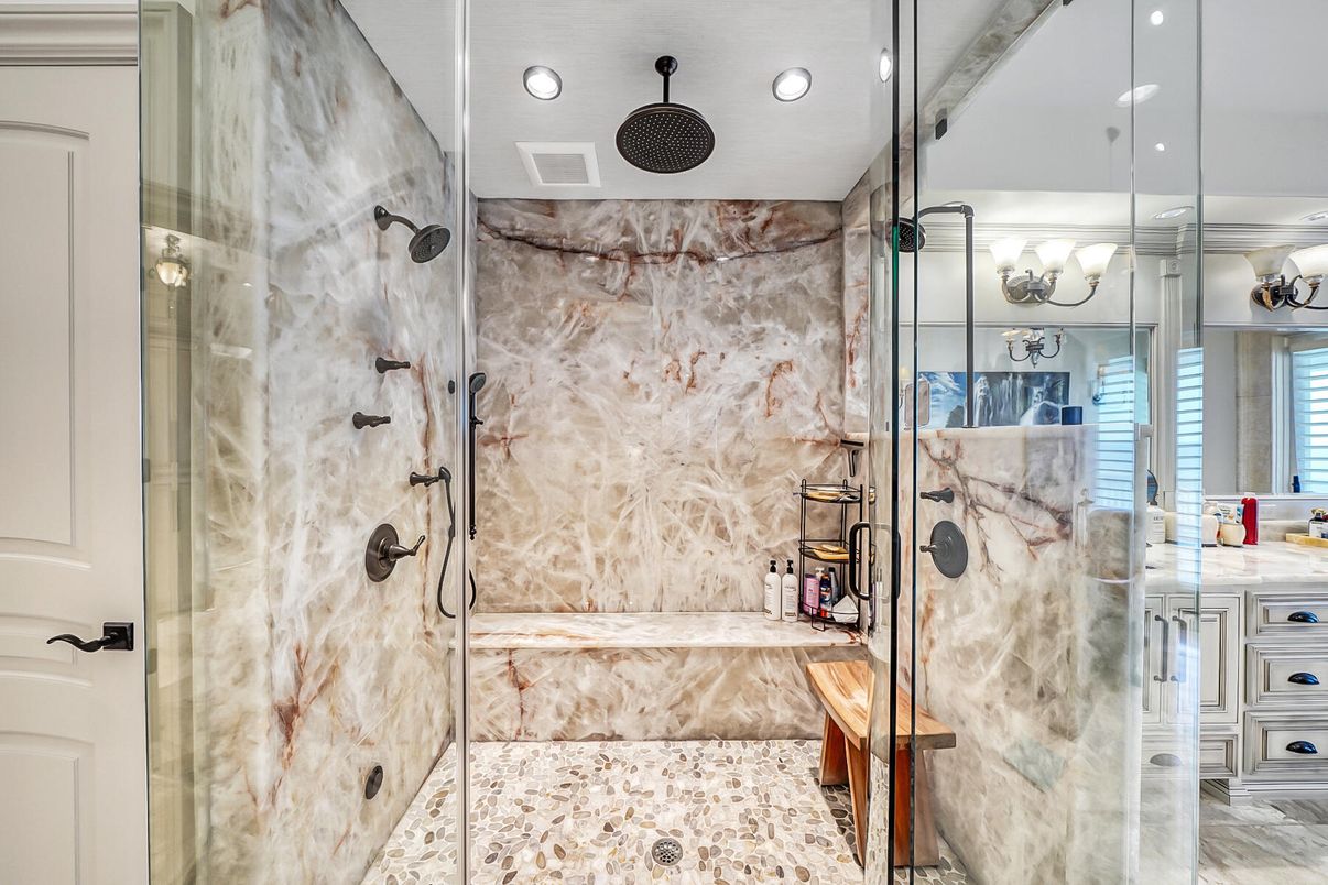 Bathroom, Glass Shower, Interior, Recessed Lighting