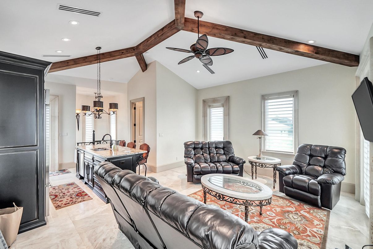 Chandelier, Interior, Living room, Pendant Lights, Recessed Lighting, Wooden Beams