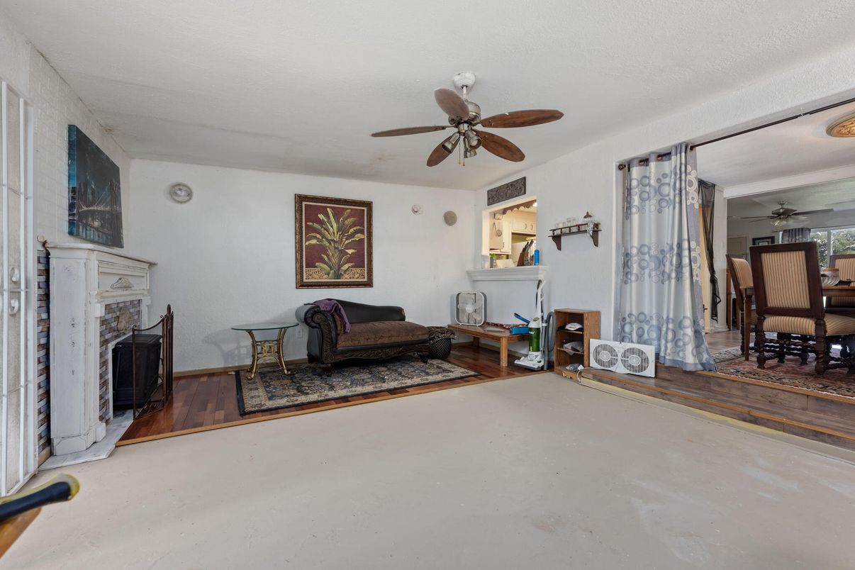 Dining room, Fireplace, Interior, Wood Texture Flooring