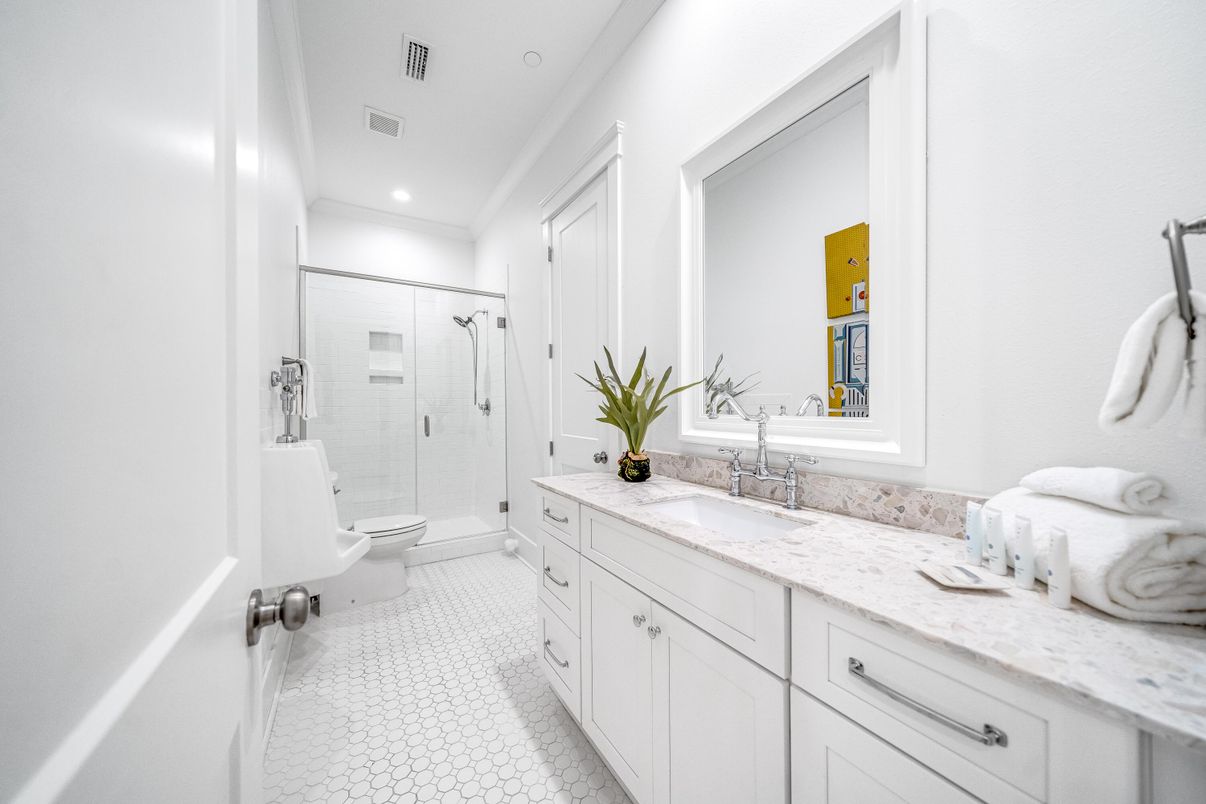 Bathroom, Dual Sink Vanities, Glass Shower, Interior, Recessed Lighting