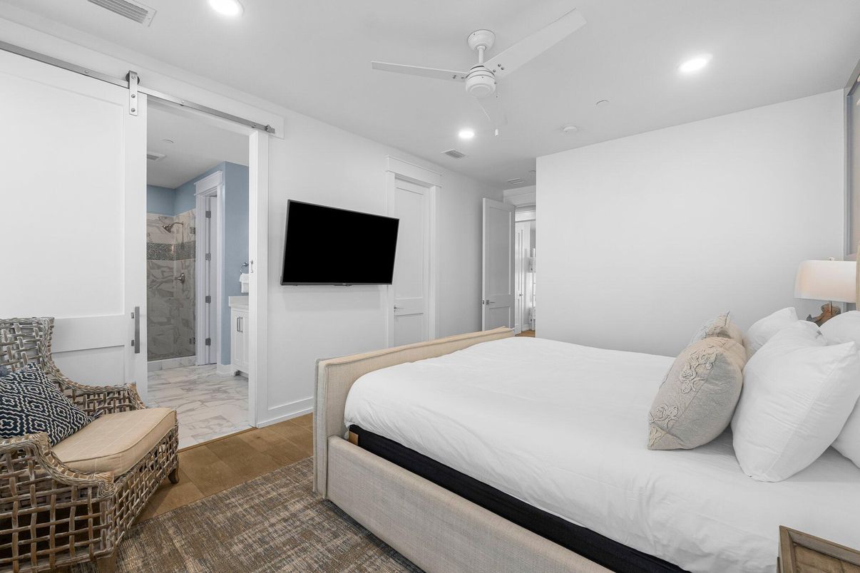 Bedroom, Interior, Marble, Recessed Lighting, Wood Texture Flooring