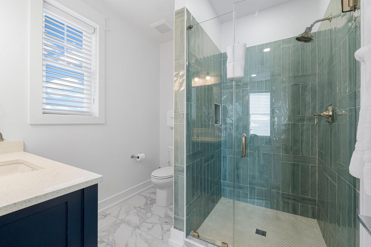 Bathroom, Glass Shower, Interior, Marble, Recessed Lighting