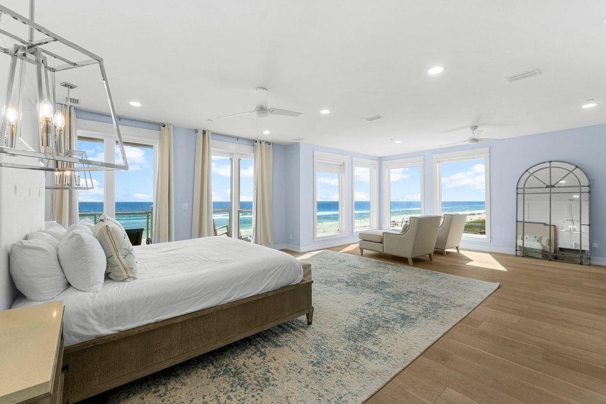 Bedroom, Interior, Recessed Lighting, Water, Wood Texture Flooring