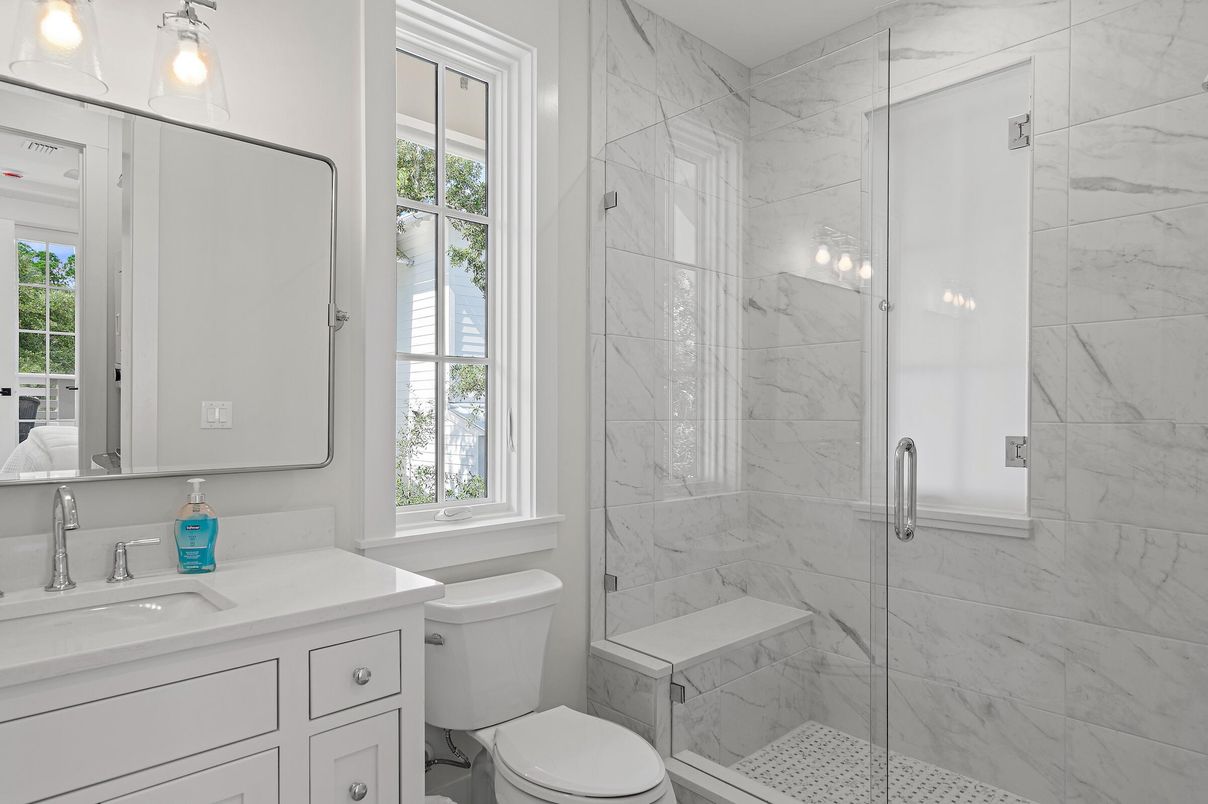 Bathroom, Glass Shower, Interior, Marble Walls