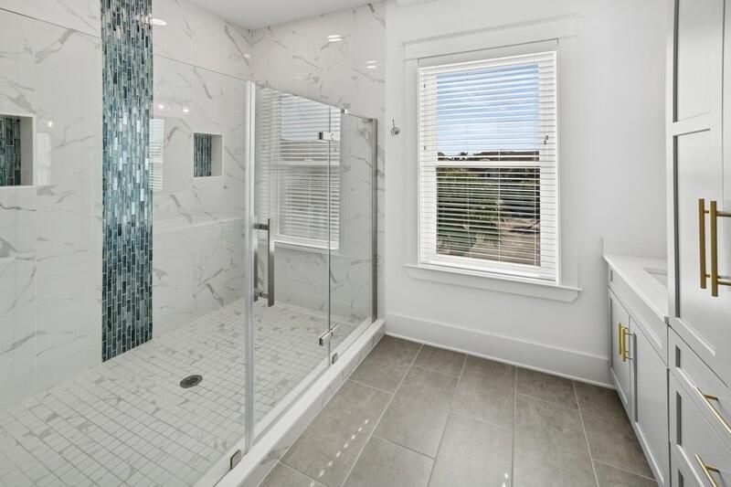 Bathroom, Glass Shower, Interior, Marble Walls, Recessed Lighting