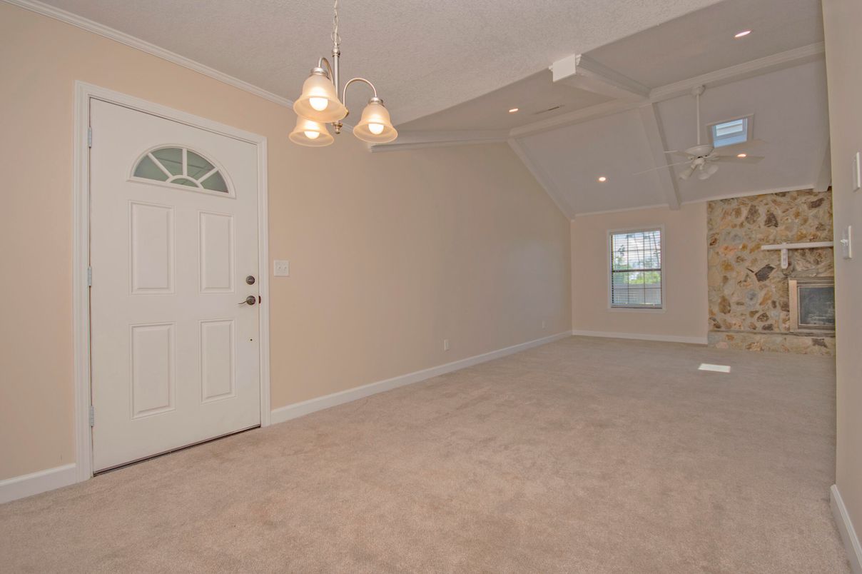Chandelier, Empty room, Fireplace, Interior, Recessed Lighting