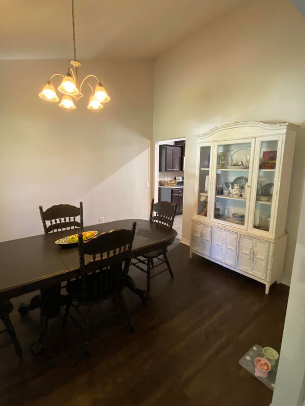 Chandelier, Dining room, Interior, Pendant Lights, Wood Texture Flooring