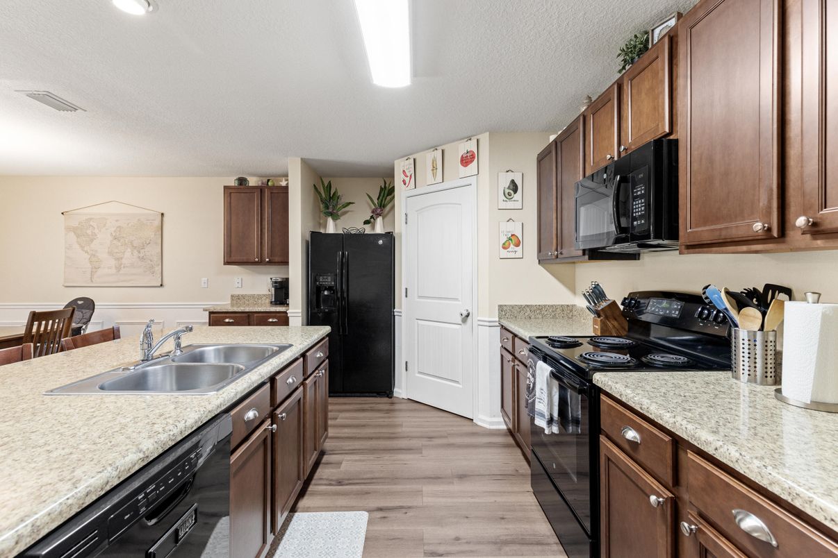Interior, Kitchen, Recessed Lighting, Wood Texture Flooring