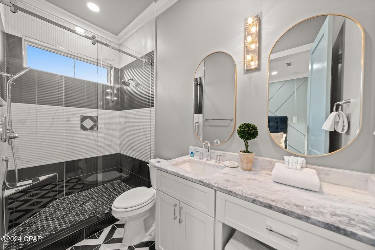Bathroom, Dual Sink Vanities, Glass Shower, Interior, Recessed Lighting
