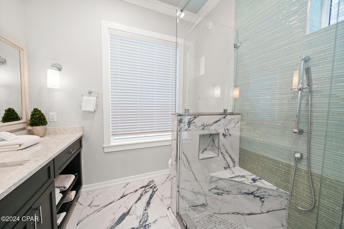 Bathroom, Glass Shower, Interior, Marble, Marble Walls