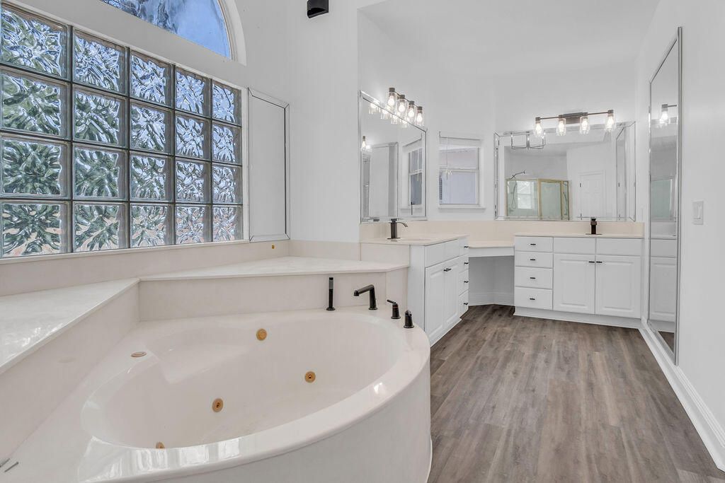 Bathroom, Dual Sink Vanities, Interior, Wood Texture Flooring