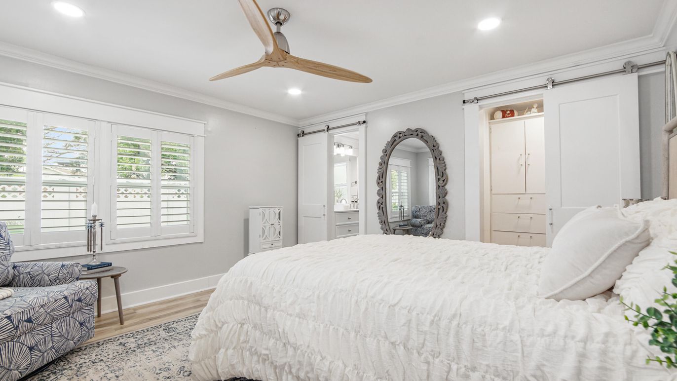 Bedroom, Interior, Recessed Lighting, Wood Texture Flooring