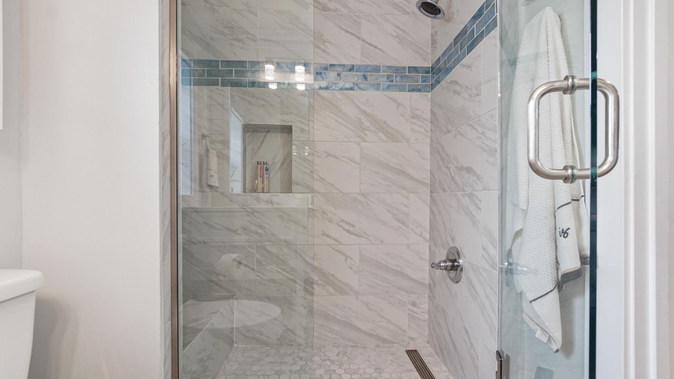 Bathroom, Glass Shower, Interior, Marble Walls