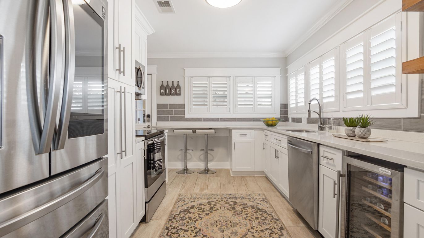 Interior, Kitchen, Stainless Steel Appliances, Wood Texture Flooring