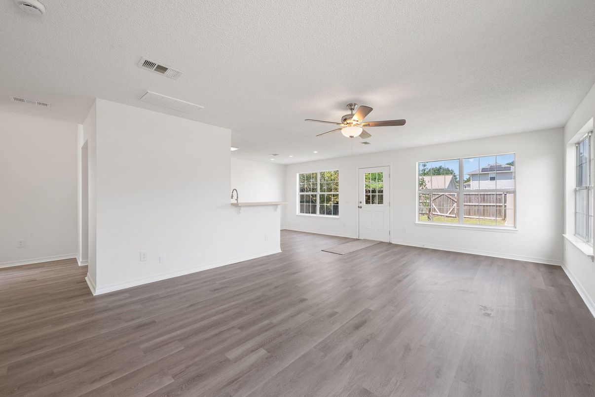 Empty room, Interior, Recessed Lighting, Wood Texture Flooring