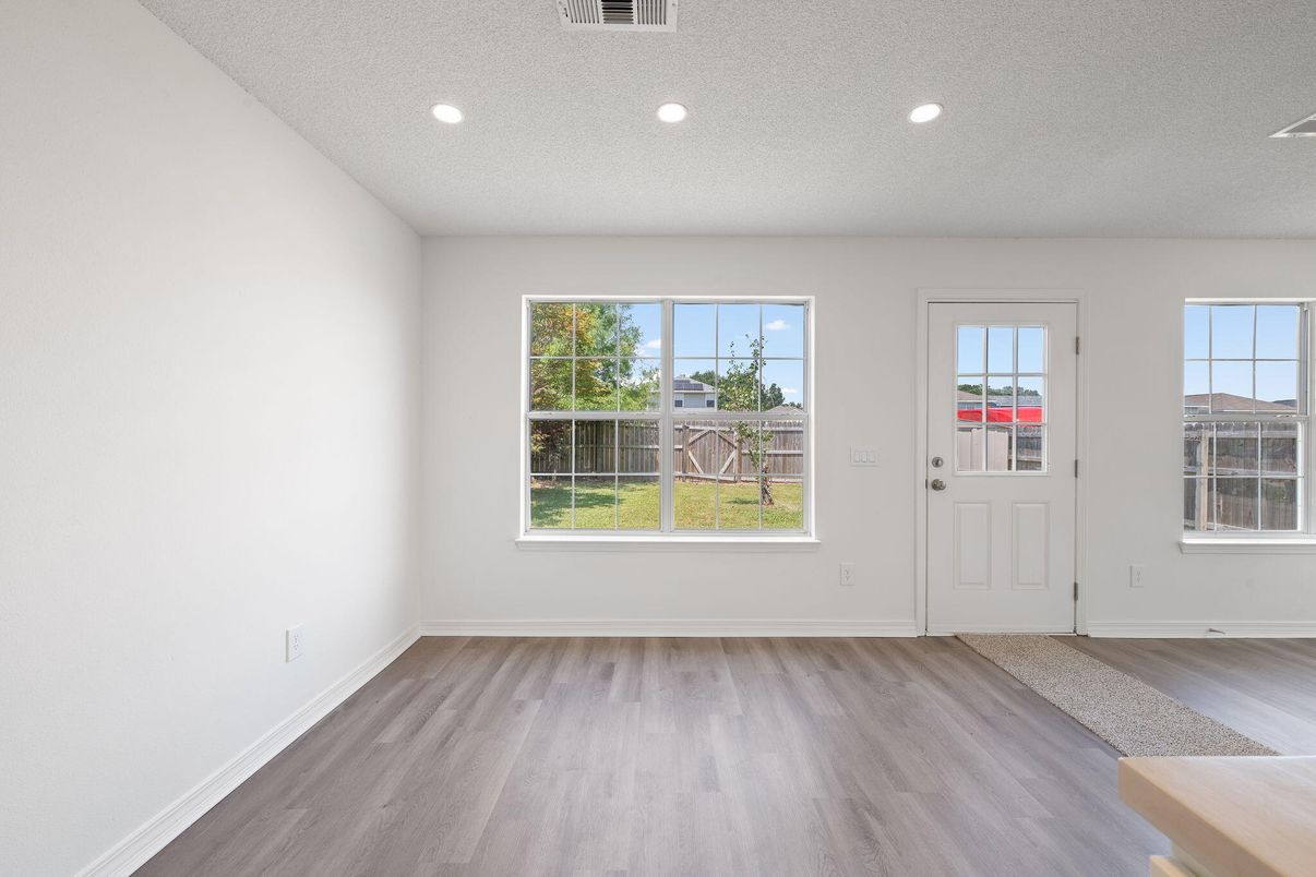 Empty room, Interior, Recessed Lighting, Wood Texture Flooring