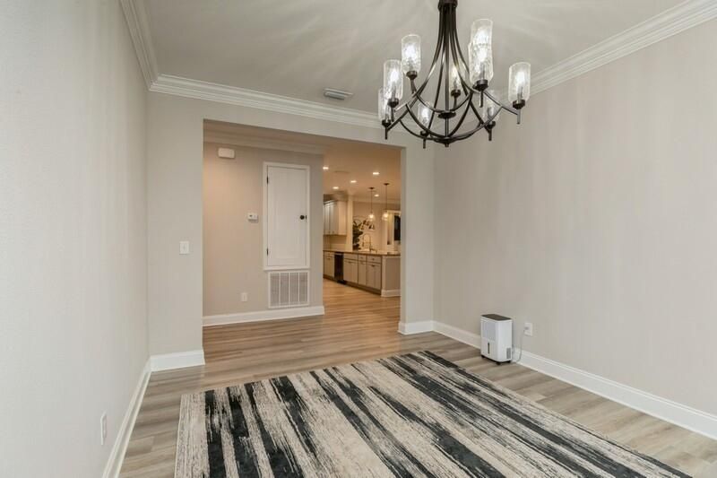 Chandelier, Empty room, Interior, Kitchen, Pendant Lights, Recessed Lighting, Wood Texture Flooring