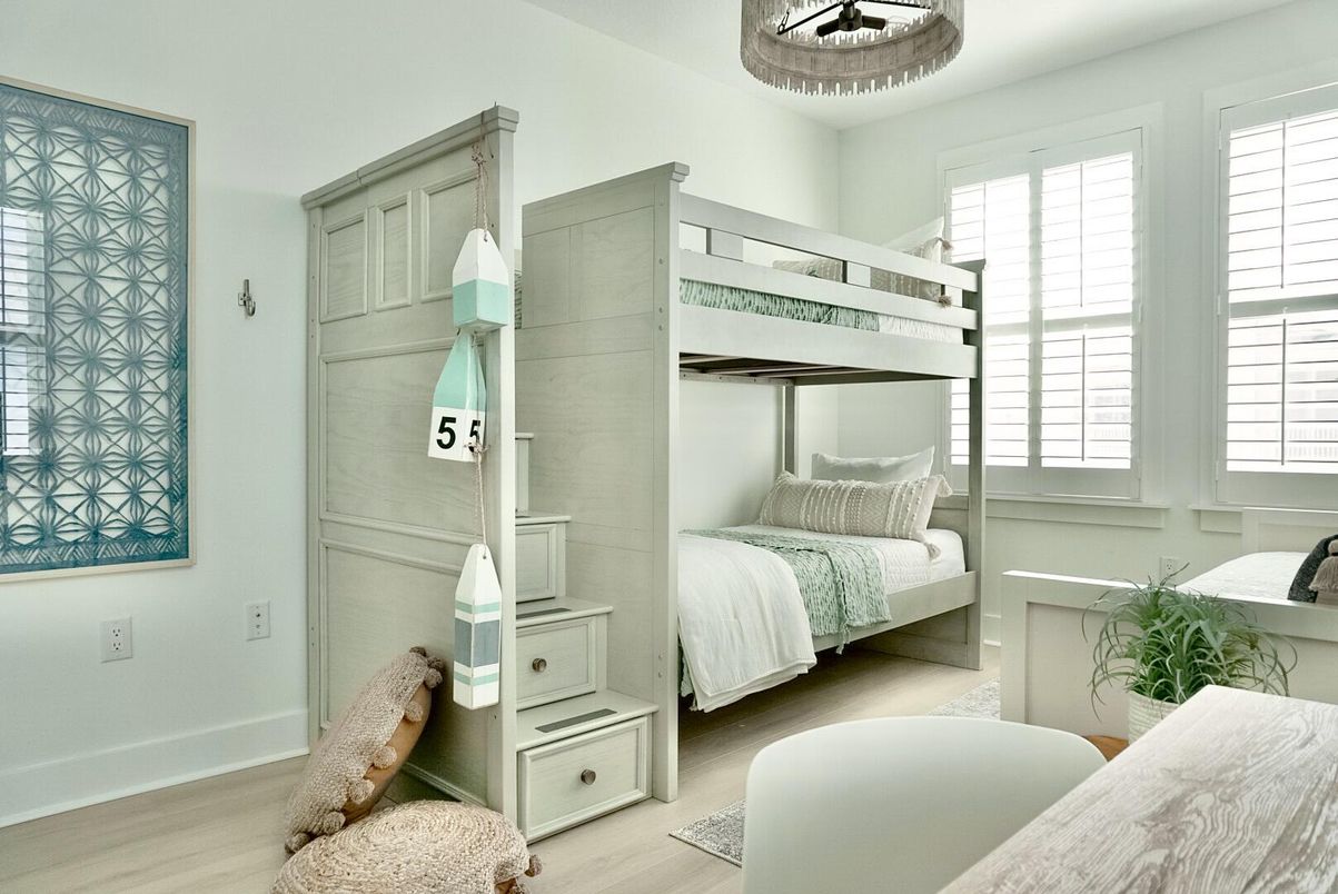 Bedroom, Interior, Pendant Lights, Wood Texture Flooring