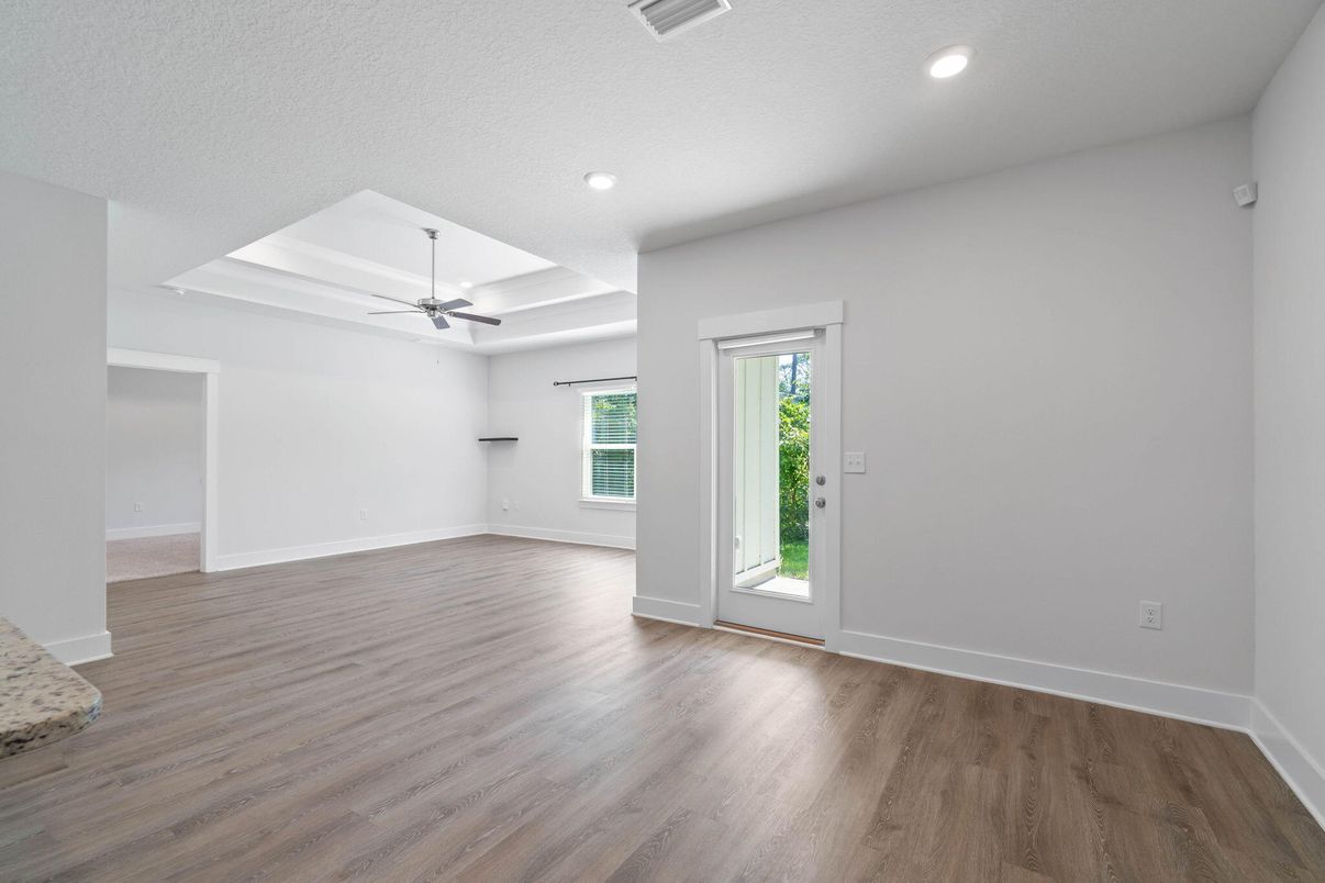 Empty room, Interior, Recessed Lighting, Wood Texture Flooring