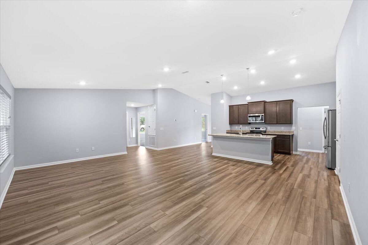 Interior, Kitchen, Pendant Lights, Recessed Lighting, Wood Texture Flooring