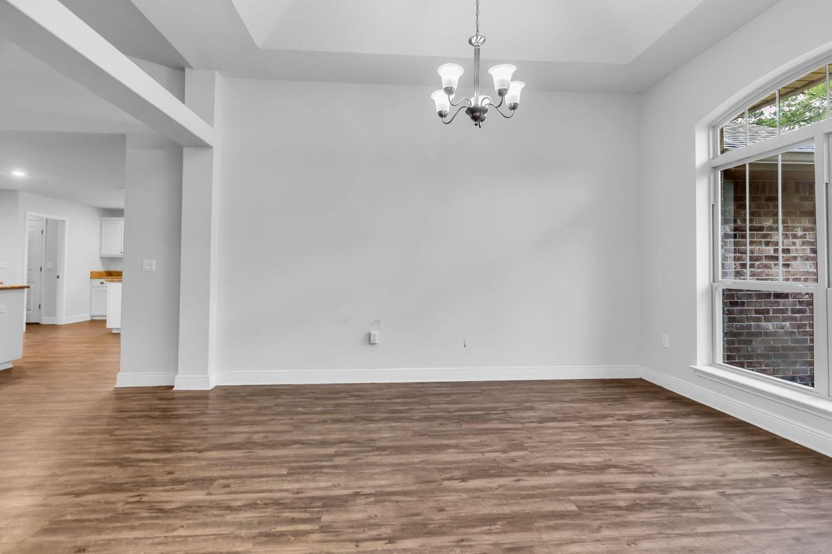 Chandelier, Empty room, Interior, Recessed Lighting, Wood Texture Flooring