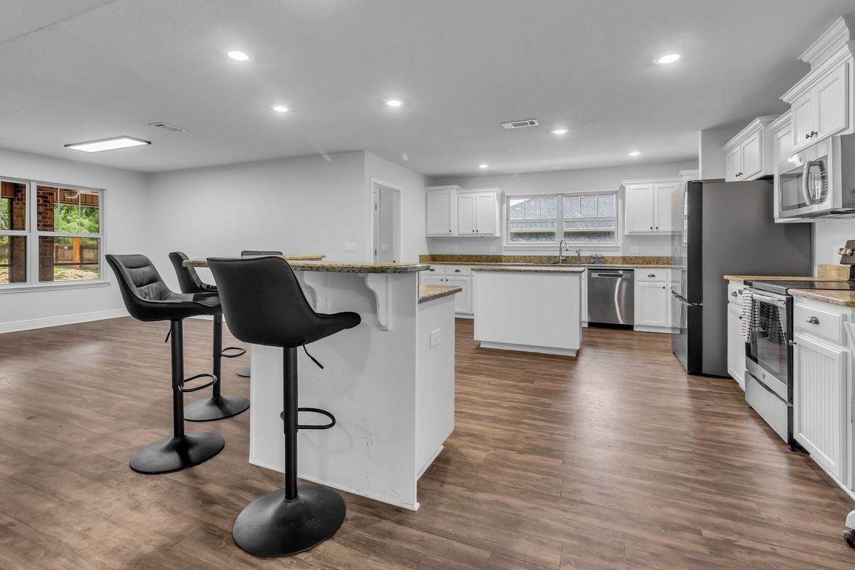 Interior, Kitchen, Recessed Lighting, Wood Texture Flooring